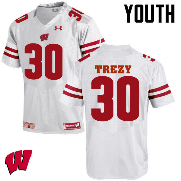 Wisconsin Badgers Youth #30 Serge Trezy NCAA Under Armour Authentic White College Stitched Football Jersey SH40K01VE